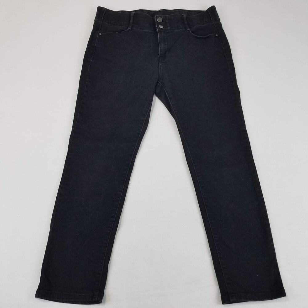 Apt. 9 Jeans Womens 14PS Tummy Control Black Dark Wash Straight Leg Mid Rise